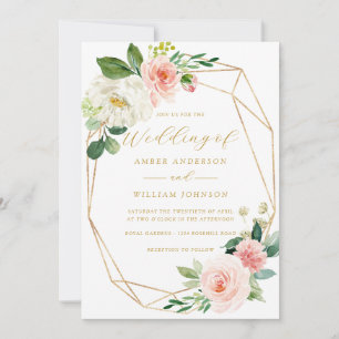 Convite Grinalda Floral Rosa Bege Casamento