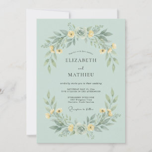Convite Grinalda Floral Verde Clara Casamento