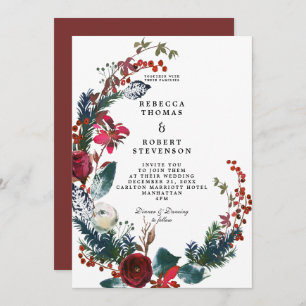 Convite grinalda floral vermelha do casamento no inverno