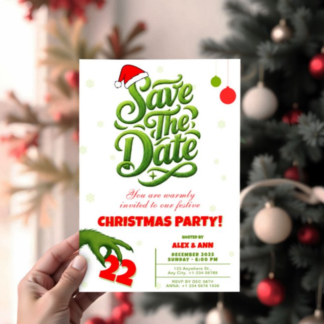 Convite Grinch Style Christmas Party Save the Date (Grinch Style Christmas Party Save the Date Invitation, Funny Xmas invite)