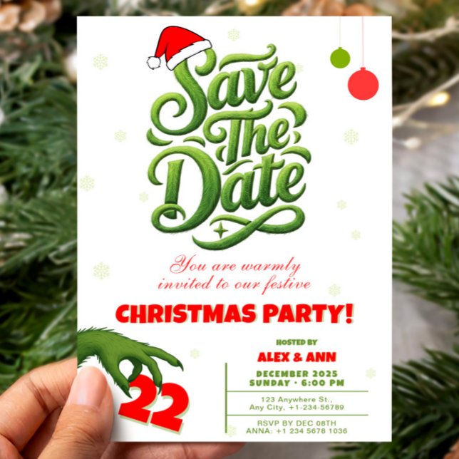 Convite Grinch Style Christmas Party Save the Date (Grinch Style Christmas Party Save the Date Invitation, Funny Xmas invite)