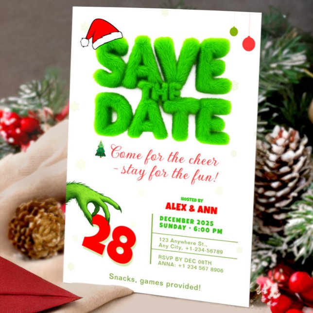 Convite Grinch Style Save The Date Christmas New Year (Grinch Style Save The Date Christmas New Year Invitation, Merry Grinchmas, Christmas Invitation)