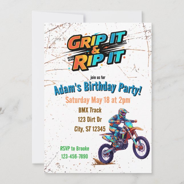Convite Grip it & Rip It Dirt Bike Birthday Invitation (Frente)