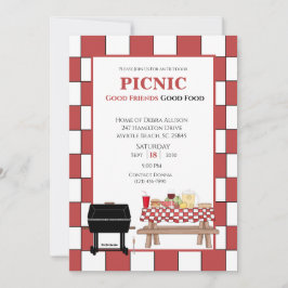 Convite Gripe CHURRASCO Picnic com Tablecloth Vermelho