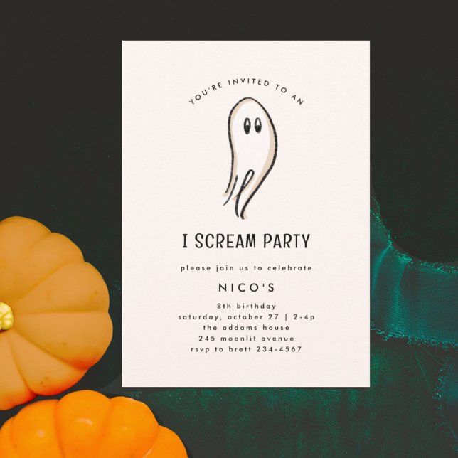 Convite Gritar Ghost Sketch Halloween Festa de aniversário (Ghost illustration chic minimal I Scream Halloween party invitation.)