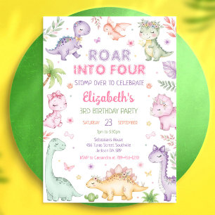 Convite Grito de Dinossauro Pastel para Quatro Aniversário