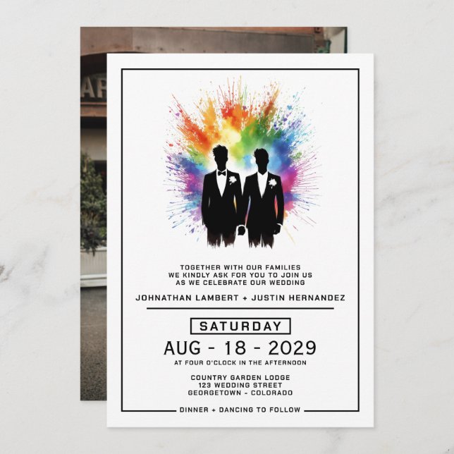 Convite Grooms Rainbow Burst Wedding (Frente/Verso)