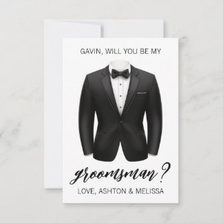 Convite Groomsman Proposal Card, Black Tuxedo, Suit Jacket