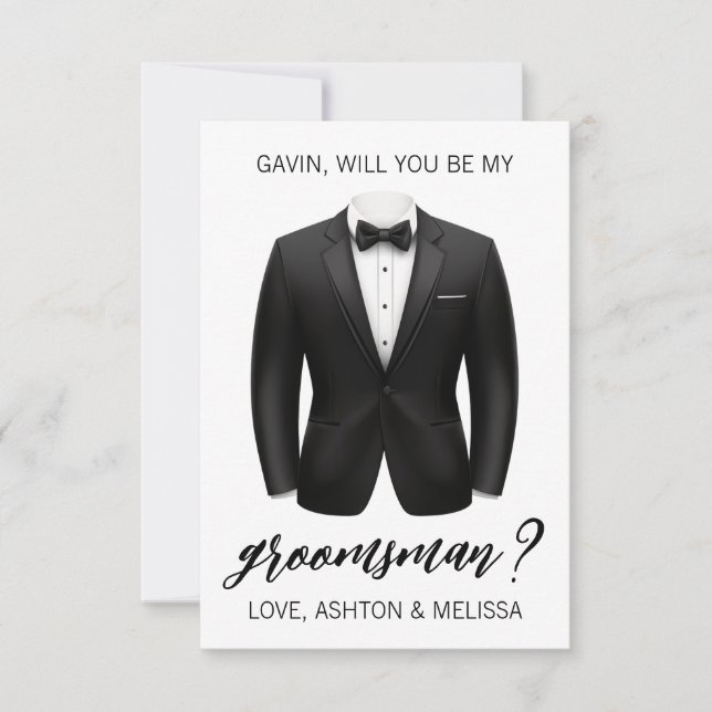 Convite Groomsman Proposal Card, Black Tuxedo, Suit Jacket (Frente)
