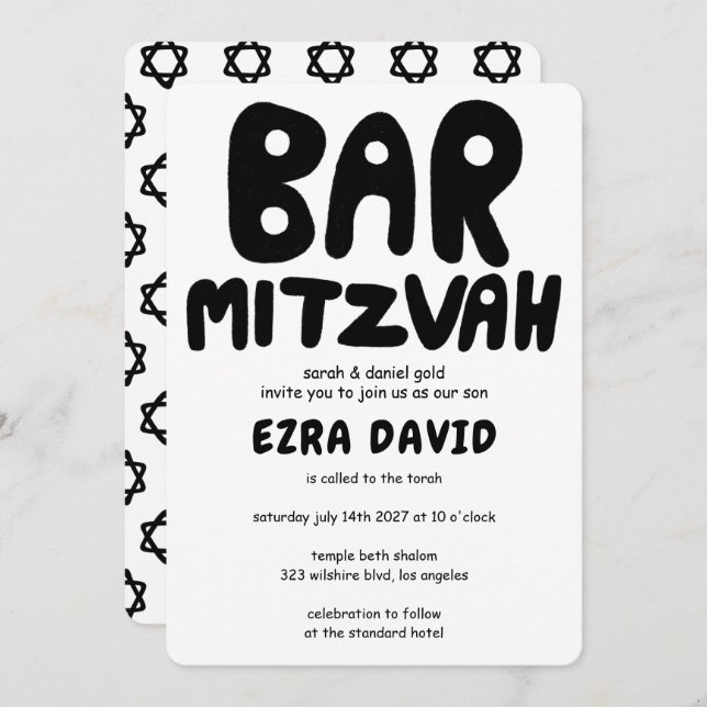 Convite Groovtering Handlettering BAR Personalizado Mitzva (Frente/Verso)