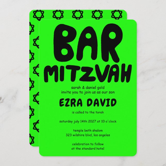 Convite Groovtering Handlettering BAR Personalizado Mitzva (Frente/Verso)
