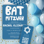 Convite Groovtering Handlettering Custom Bat Mitzvah Blue<br><div class="desc">Cartão perfeito para anunciar um morcego mitzvah! Mão fez arte para você com a letra na frente e um padrão no lado de trás! TOTALMENTE PERSONALIZÁVEL! Clique em "Personalizar" acima para editar o texto. Clique em "editar usando a ferramenta design" para ajustar as fontes, cores e posicionamentos e para excluir...</div>