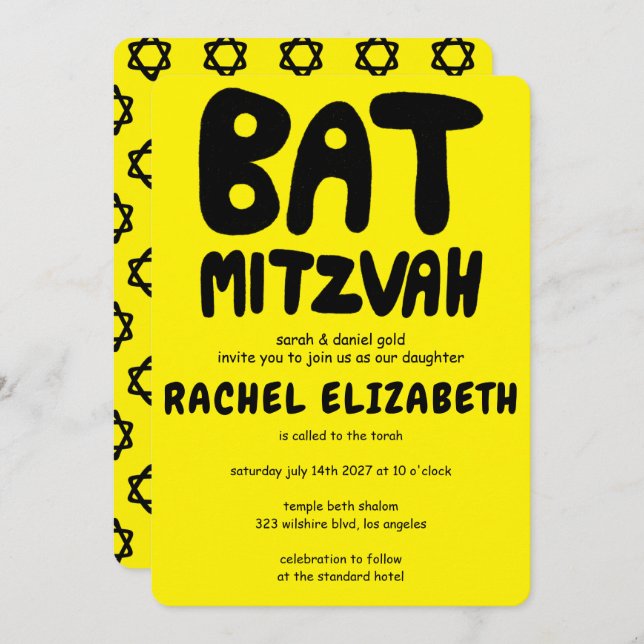 Convite Groovtering Handlettering Custom Bat Mitzvah Bold  (Frente/Verso)