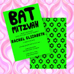 Convite Groovtering Handlettering Custom Bat Mitzvah Neon<br><div class="desc">Cartão perfeito para anunciar um morcego mitzvah! Mão fez arte para você com a letra na frente e um padrão no lado de trás! TOTALMENTE PERSONALIZÁVEL! Clique em "Personalizar" acima para editar o texto. Clique em "editar usando a ferramenta design" para ajustar as fontes, cores e posicionamentos e para excluir...</div>