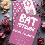 Convite Groovtering Handlettering Stars Rosa Mitzvah Perso<br><div class="desc">Cartão perfeito para anunciar um morcego mitzvah! Mão fez arte para você com a letra na frente e um padrão no lado de trás! TOTALMENTE PERSONALIZÁVEL! Clique em "Personalizar" acima para editar o texto. Clique em "editar usando a ferramenta design" para ajustar as fontes, cores e posicionamentos e para excluir...</div>