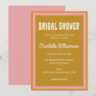 Convite Groovy 60s 70s Chá de panela cor-de-mostarda rosa