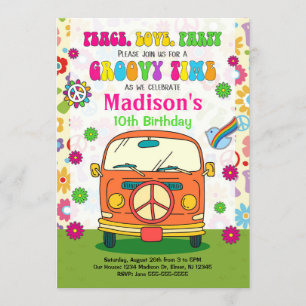 Convite Groovy 70s Themed Birthday Invitation / Hippie Van