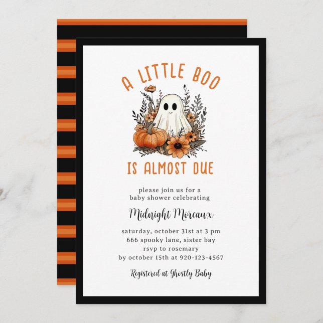 Convite Groovy A Little Boo Halloween Chá de fraldas (Frente/Verso)