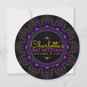 Convite Groovy AMOR Boho Colorido Bat Mitzvah Redondo