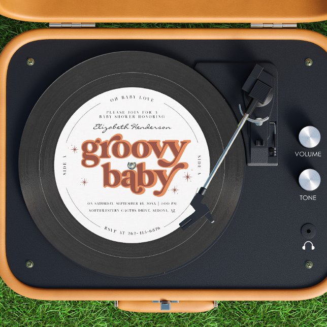 Convite Groovy Baby | Chá de fraldas Retro-Vinil (Criador carregado)