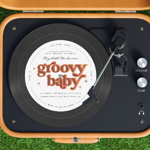 Convite Groovy Baby Chuveirinho de Bebê em Disco de Vini