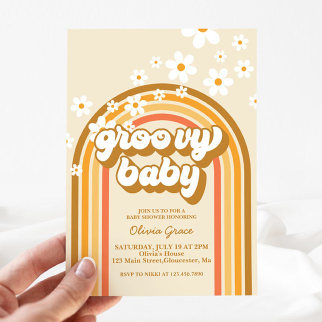 Convite Groovy Baby Retro Arco-íris Chá de Bebê (Criador carregado)
