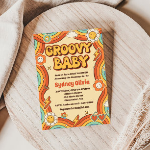 Convite Groovy Baby Retro Rainbow Party - Chá de fraldas