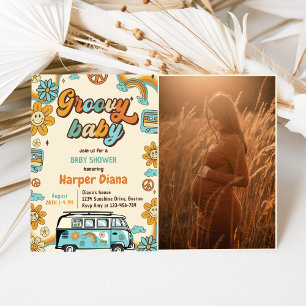 Convite Groovy Baby Retro Rainbow Party - Chá de fraldas