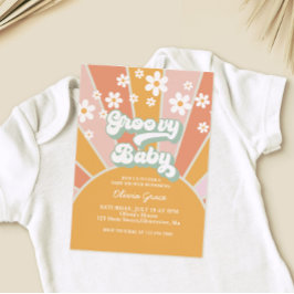 Convite Groovy Baby Retro Sol Sunshine Daisy Chá de Bebê