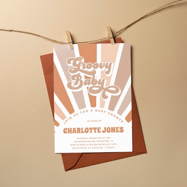 Convite Groovy Baby Retro Sun Bohemian Chá de fraldas (Criador carregado)
