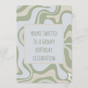 Convite Groovy Birthday em Sage Green