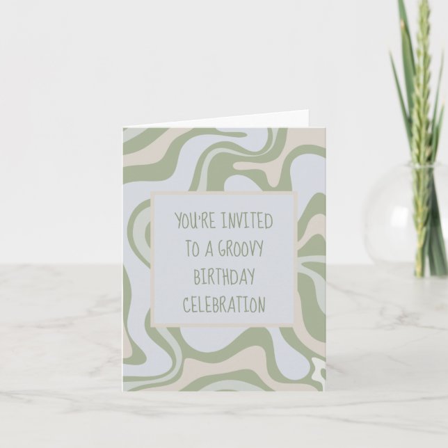 Convite Groovy Birthday in Sage Green (Frente)