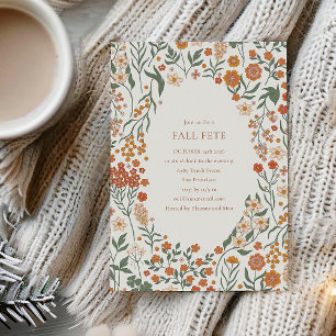 Convite Groovy Boho Orange Wildflower Fall Fete