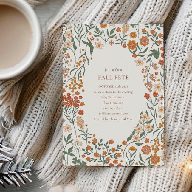 Convite Groovy Boho Orange Wildflower Fall Fete (Criador carregado)