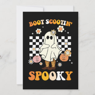 Convite Groovy Boot Scootin Spooky Ghost Halloween Retro