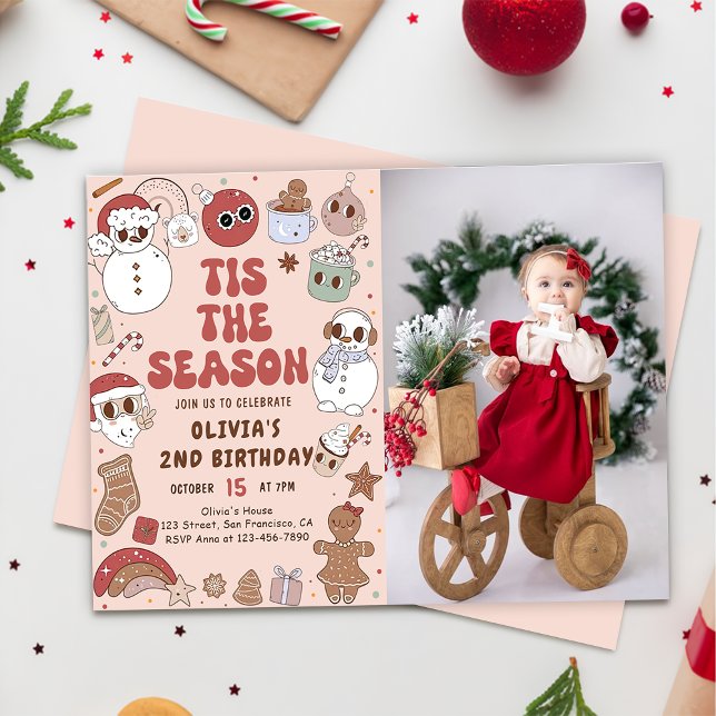 Convite Groovy Christmas Hippie Papais noeis Aniversário F (Criador carregado)