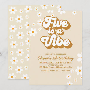 Convite Groovy Cinco é um Aniversário da 5 da Vibe Retro D
