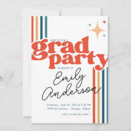 Convite Groovy colorful grad card with graduation