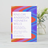 Groovy Curvy Lines Unique Retro Blue Red Casamento