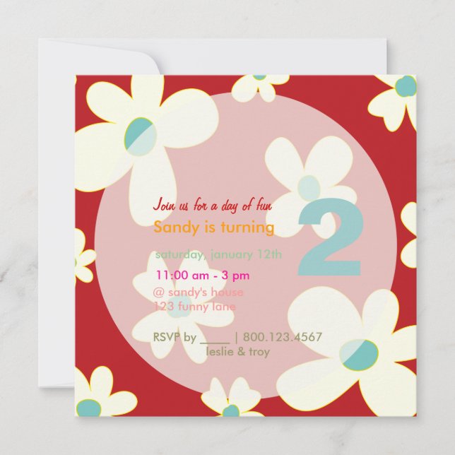 Convite Groovy Daisies/Festa de aniversário (Frente)