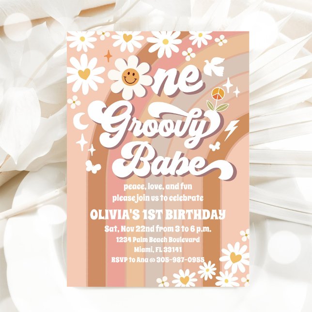 Convite Groovy Daisy 1st Birthday Invitation (Criador carregado)