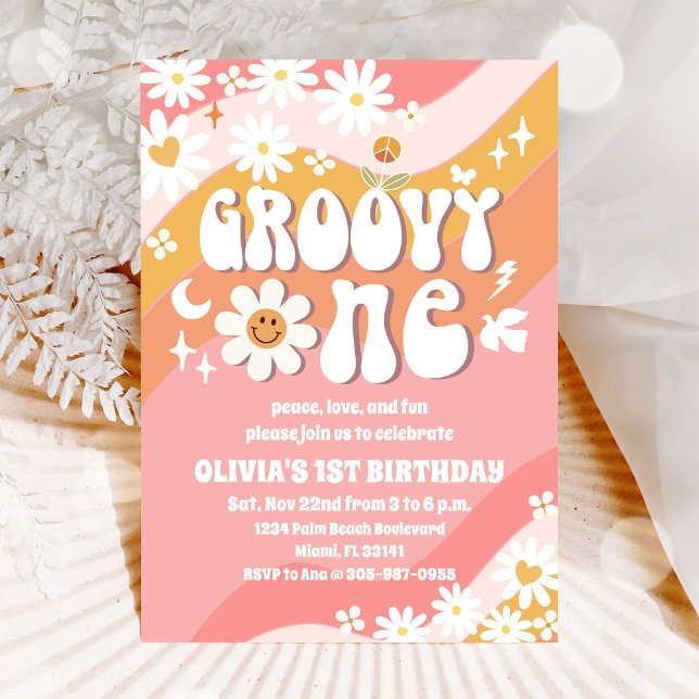 Convite Groovy Daisy 1st Birthday Invitation (Criador carregado)