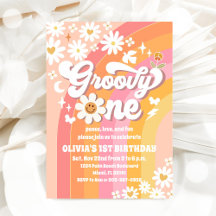 Groovy Daisy 1st Birthday Invitation