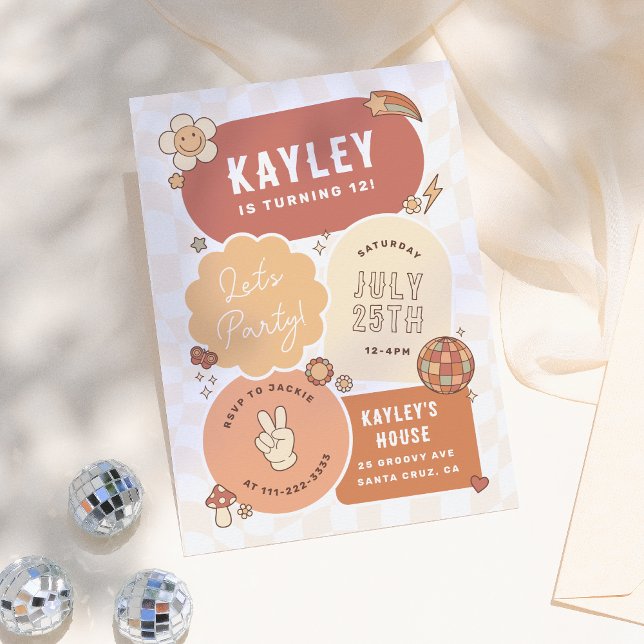 Convite Groovy Daisy Boho, Vamos do Partido Aniversário (Criador carregado)