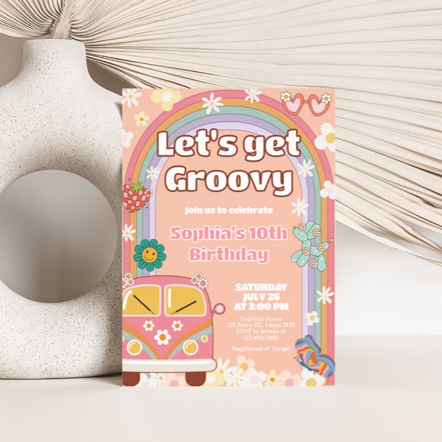 Convite Groovy Daisy Rainbow Festa de aniversário (Groovy Daisy Birthday Party Invitation)