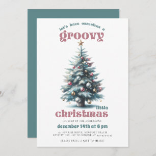Convite Groovy Disco Tree Retro Teal Pink Festa de Natal
