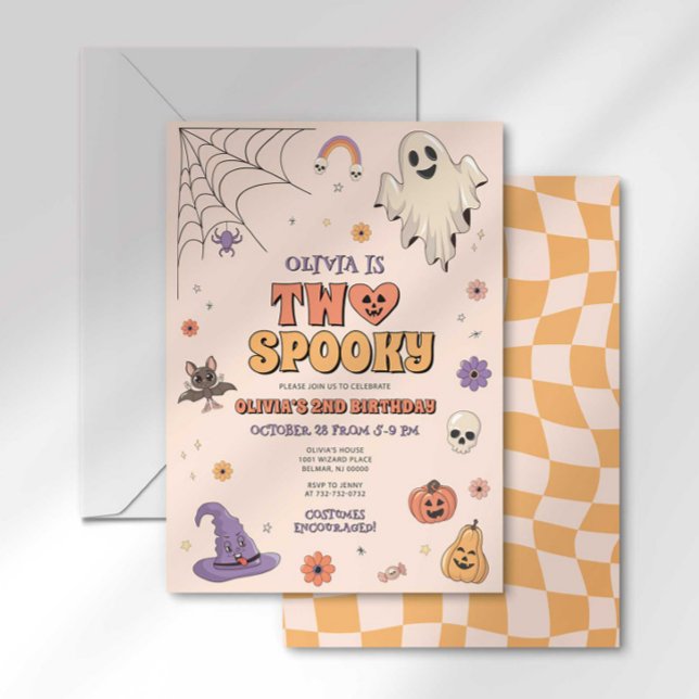 Convite Groovy Dois Sinistro Halloween Segundo Aniversário (Criador carregado)