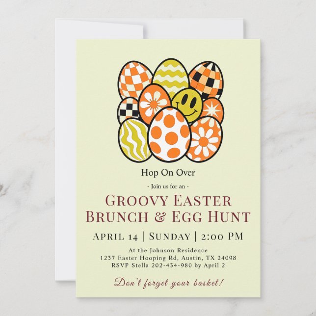 Convite Groovy Easter Brunch Egg Hunt Invitation (Frente)