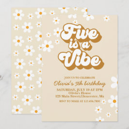 Convite Groovy Five é um clima Retro Daisy 5º Aniversário