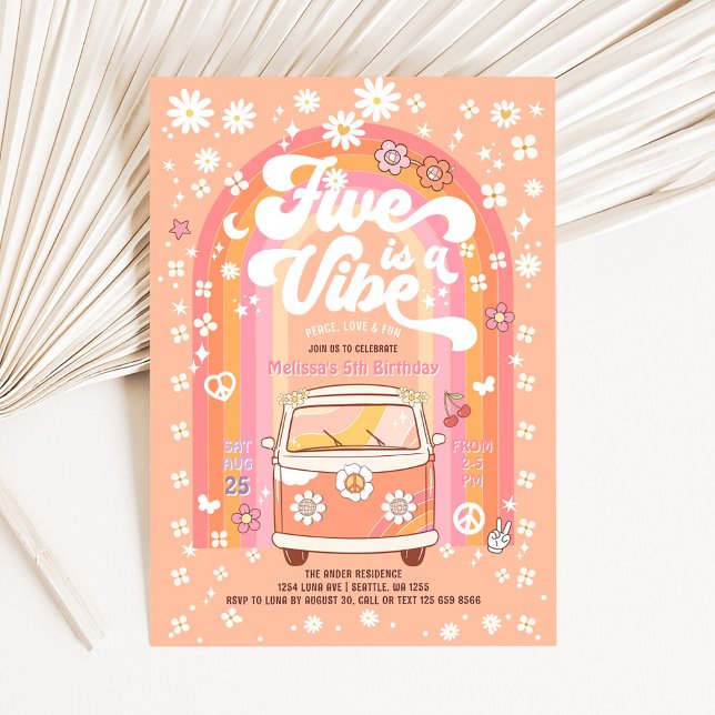 Convite Groovy Five é um Ônibus Vibe Van de 5º Aniversário (Criador carregado)